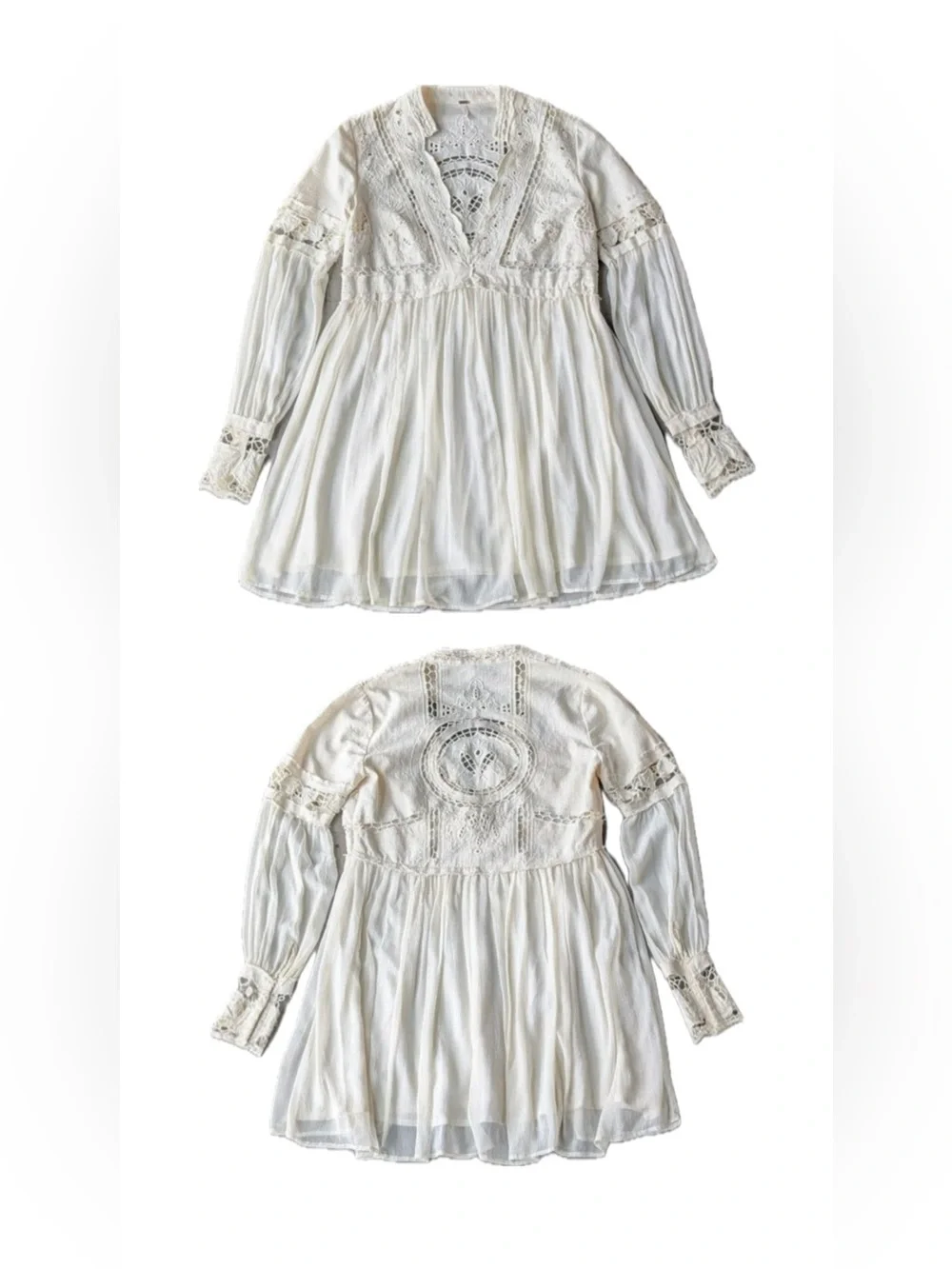 Free People "In Dreamland" Cutwork Mini Dress in Ivory/Cream - Picture 10 of 11